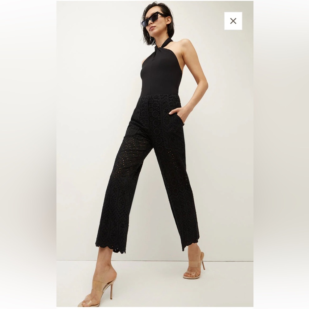 NWT $448 VERONICA BEARD Riggs Eyelet Pant in Black, Size VB 6, 100% Cotton